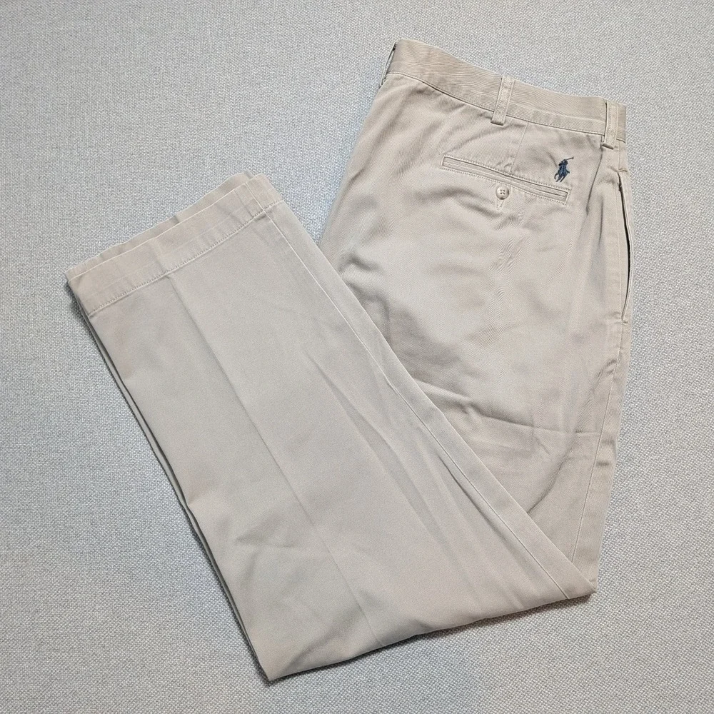 Polo Ralph Lauren Mens Pants Ethan Pant Khaki 40x30 Woven Classic Pleated,
